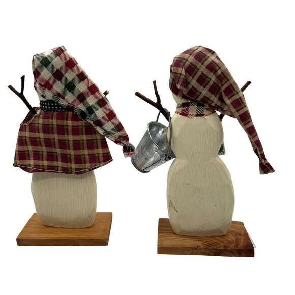 Home Interiors Rustic Wood Mr & Mrs Snowman Figurines Set Winter Decor 7" Tall - Picture 2 of 8